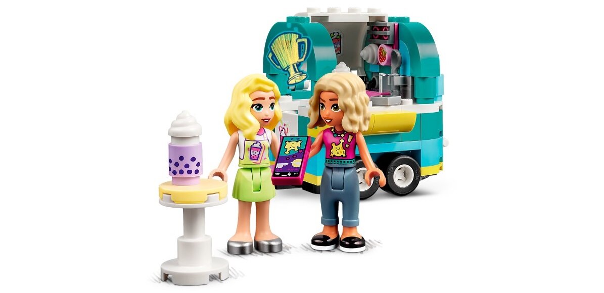 LEGO Friends Mobilny sklep z bubble tea 41733 dziecko kreatywność zabawa nauka rozwój klocki figurki minifigurki jakość tradycja konstrukcja nauka wyobraźnia role jakość bezpieczeństwo wyobraźnia budowanie pasja hobby funkcje instrukcje przyczepka kasa stolik maskotka menu