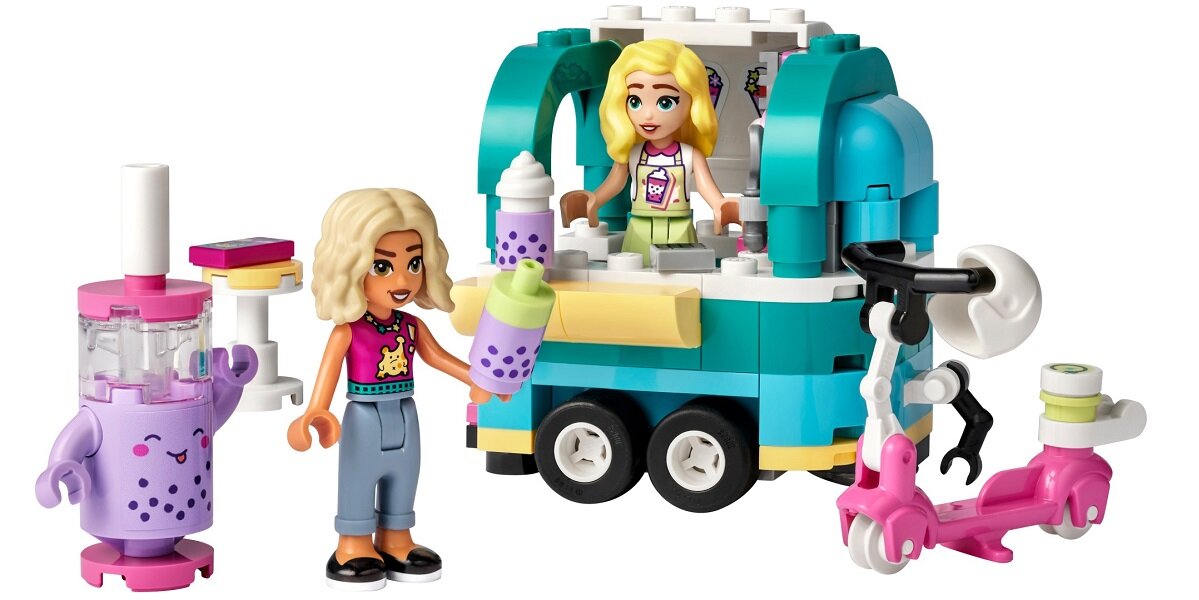 LEGO Friends Mobilny sklep z bubble tea 41733 dziecko kreatywność zabawa nauka rozwój klocki figurki minifigurki jakość tradycja konstrukcja nauka wyobraźnia role jakość bezpieczeństwo wyobraźnia budowanie pasja hobby funkcje instrukcje przyczepka kasa stolik maskotka menu