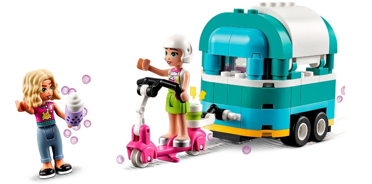 LEGO Friends Mobilny sklep z bubble tea 41733 dziecko kreatywność zabawa nauka rozwój klocki figurki minifigurki jakość tradycja konstrukcja nauka wyobraźnia role jakość bezpieczeństwo wyobraźnia budowanie pasja hobby funkcje instrukcje przyczepka kasa stolik maskotka menu