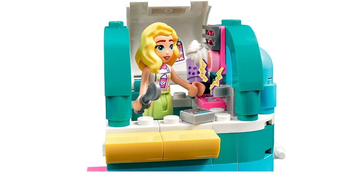 LEGO Friends Mobilny sklep z bubble tea 41733 dziecko kreatywność zabawa nauka rozwój klocki figurki minifigurki jakość tradycja konstrukcja nauka wyobraźnia role jakość bezpieczeństwo wyobraźnia budowanie pasja hobby funkcje instrukcje przyczepka kasa stolik maskotka menu