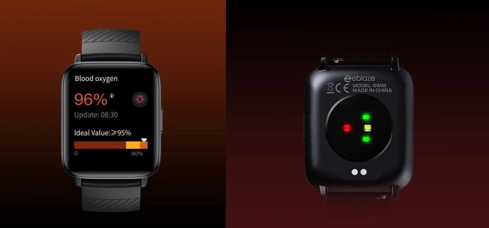 Smartwach ZEBLAZE Swim   ekran bateria czujniki zdrowie sport pasek ładowanie pojemność rozdzielczość łączność sterowanie krew puls rozmowy smartfon aplikacja 