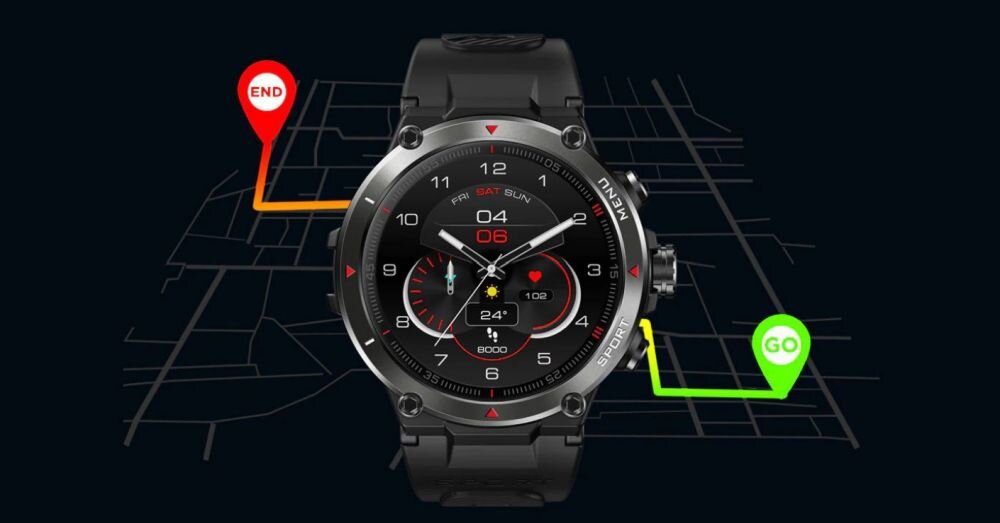 Smartwatch ZEBLAZE Stratos 2 ekran bateria czujniki zdrowie sport pasek ładowanie pojemność rozdzielczość łączność sterowanie krew puls rozmowy smartfon aplikacja