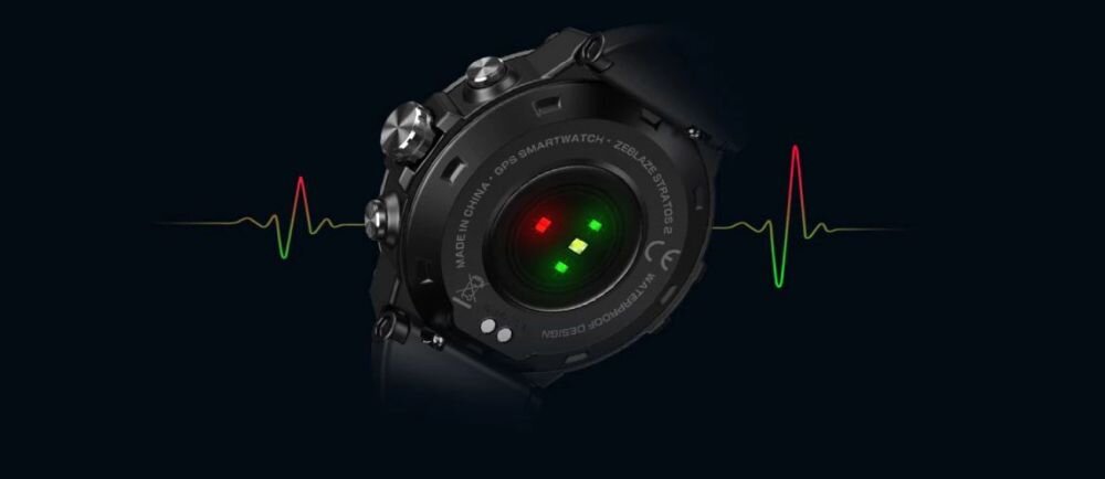 Smartwatch ZEBLAZE Stratos 2 ekran bateria czujniki zdrowie sport pasek ładowanie pojemność rozdzielczość łączność sterowanie krew puls rozmowy smartfon aplikacja