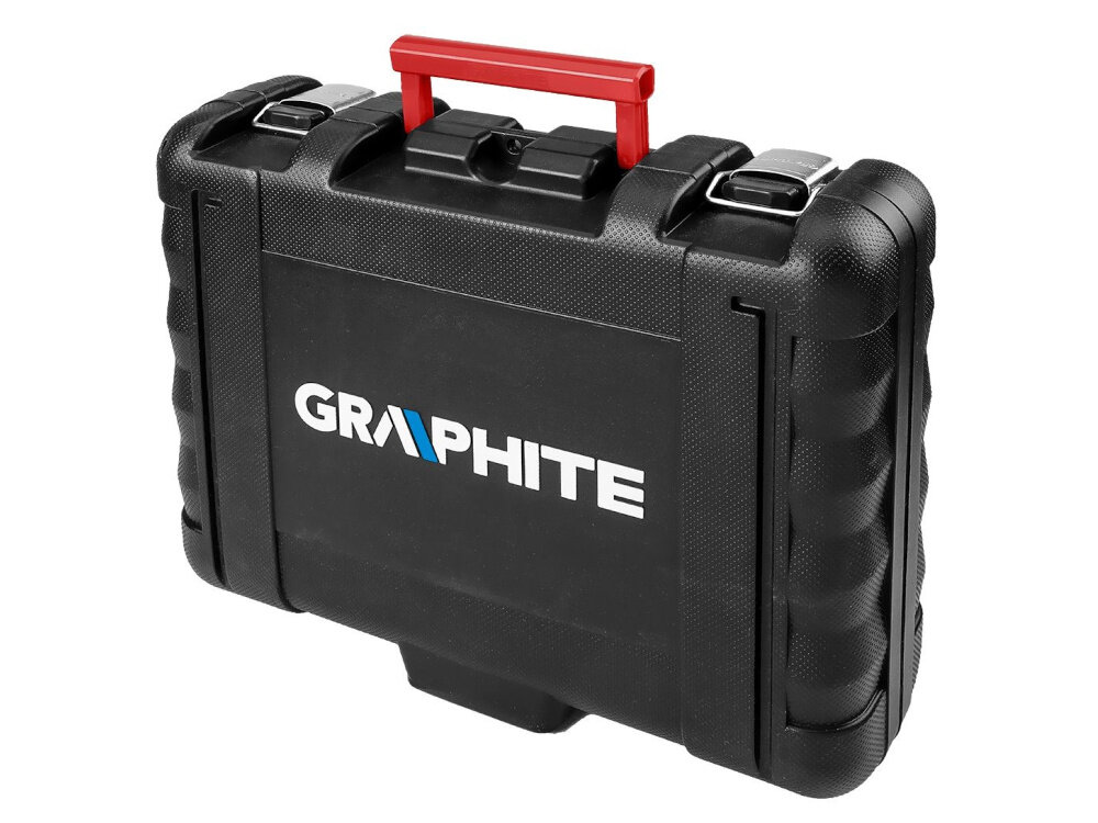 Wiertarko-wkrętarka GRAPHITE 58G794 wysokiej klasy elektronarzedzie walizka transportowa przenoszenie transport z twardego i wytrzymalego tworzywa sztucznego odpornosc na uderzenia odpowiednio zabezpieczony sprzet