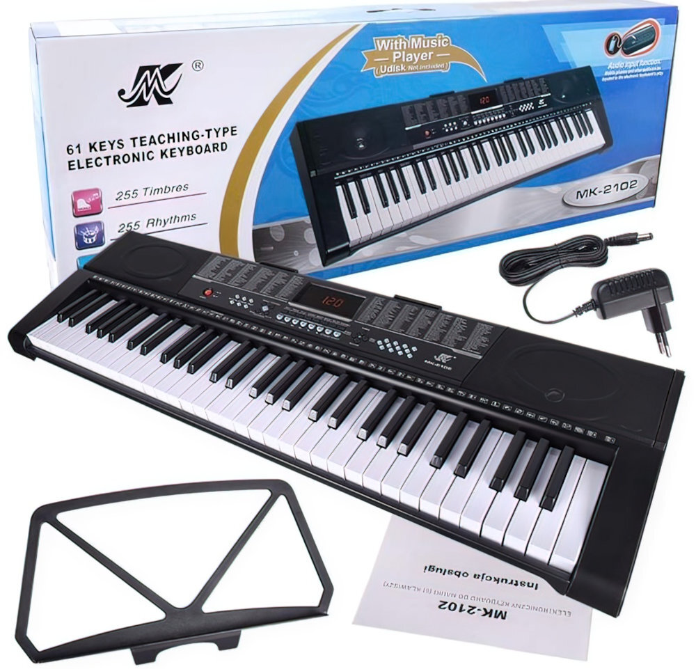 Keyboard MK 2102 Czarny dla najmłodszych muzyka pasja funkcje tradycja start gniazda odtwarzacz mp3 wygoda przenoszenie