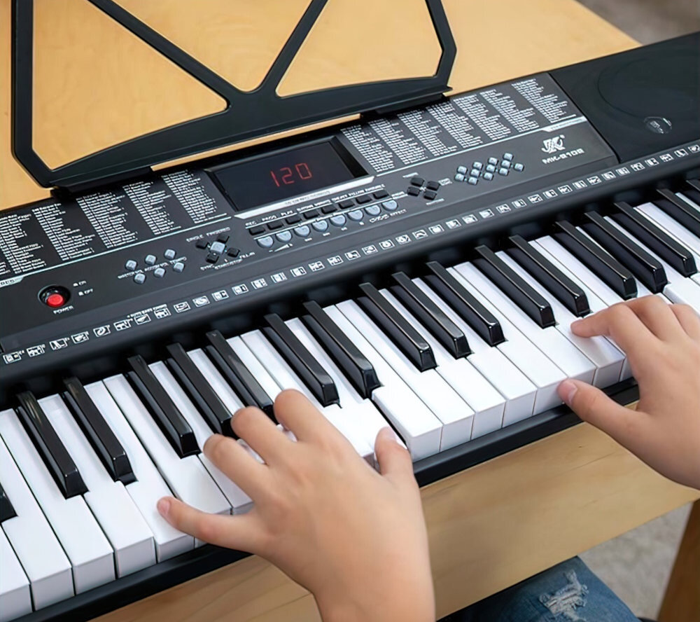 Keyboard MK 2102 Czarny dla najmłodszych muzyka pasja funkcje tradycja start gniazda odtwarzacz mp3 wygoda przenoszenie