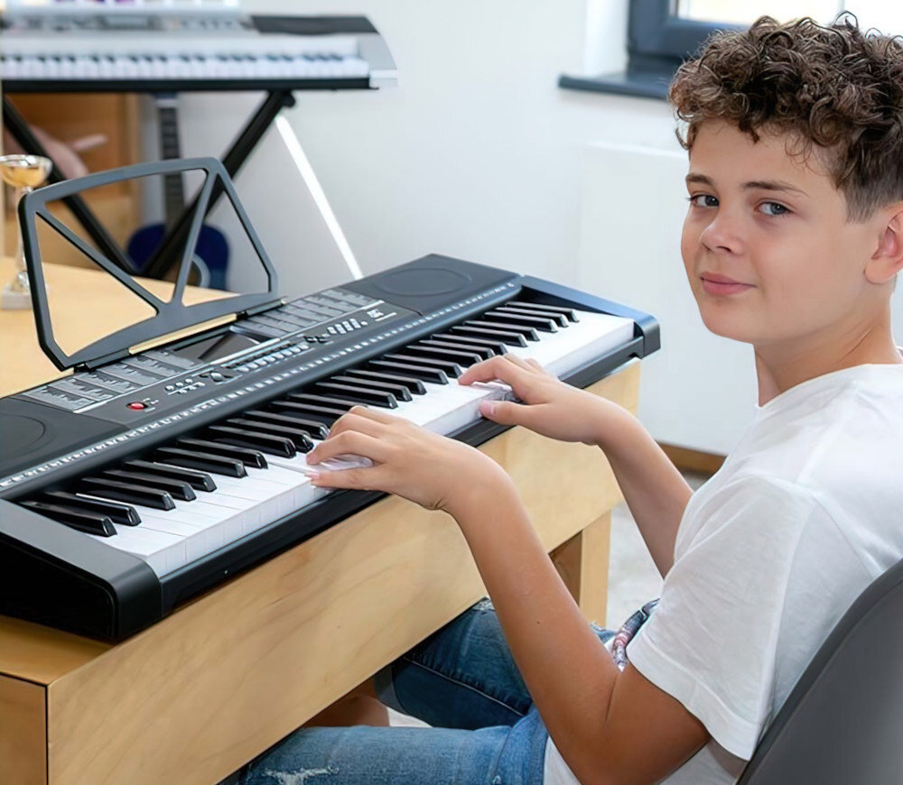 Keyboard MK 2102 Czarny dla najmłodszych muzyka pasja funkcje tradycja start gniazda odtwarzacz mp3 wygoda przenoszenie