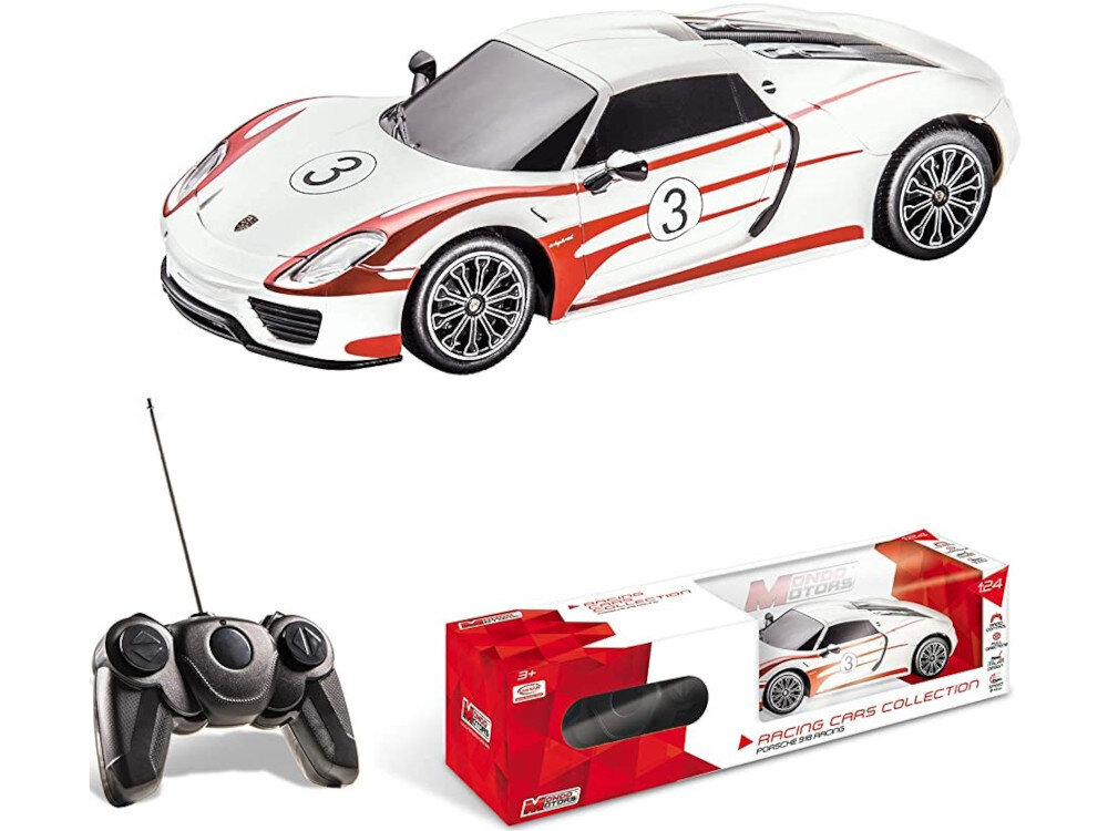 Samochód zdalnie sterowany MONDO Porsche 918 Spider w zestawie pilota do sterowania instrukcja obsługi w języku polskim karta gwarancyjna