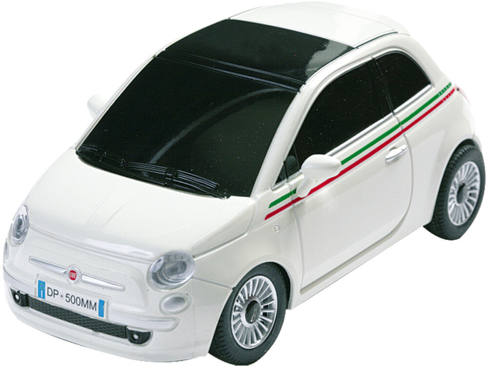 Samochód zdalnie sterowany MONDO Nuova 500 replika oryginalnego samochodu w skali 1:24 maksymalna prędkość do 8 km/h zasilany bateriami AA brak baterii w zestawie