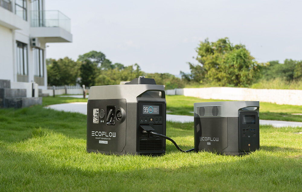 Agregat prądotwórczy ECOFLOW Dual Fuel moc 1600-1800 W zbiornik paliwa pojemnosc 4 l okolo 5.4 kWh z benzyna 20 kWh z LPG wbudowany tlumik halas 56-67 dB z odleglosci 7 m