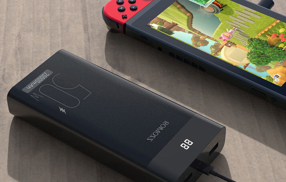 Powerbank ROMOSS PPD20 pojemność moc porty wyjścia USB-A USB typ-C ładowanie szybkość ekran diody wymiary waga odporny bezpieczny
