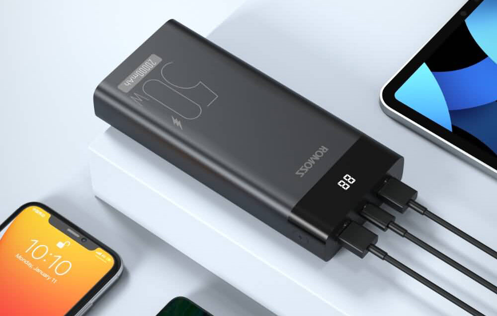 Powerbank ROMOSS PPD20 pojemność moc porty wyjścia USB-A USB typ-C ładowanie szybkość ekran diody wymiary waga odporny bezpieczny