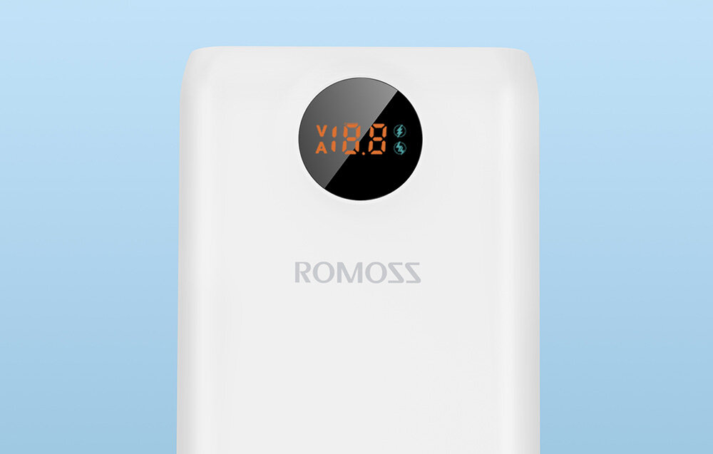 Powerbank ROMOSS SW20S Pro 20000mAh 30W pojemność moc porty wyjścia USB-A USB typ-C ładowanie szybkość ekran diody wymiary waga odporny bezpieczny