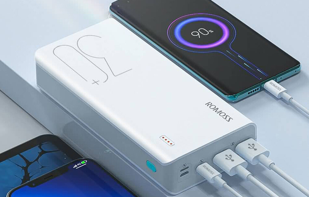 Powerbank ROMOSS Sense 8+ pojemność moc porty wyjścia USB-A USB typ-C ładowanie szybkość ekran diody wymiary waga odporny bezpieczny
