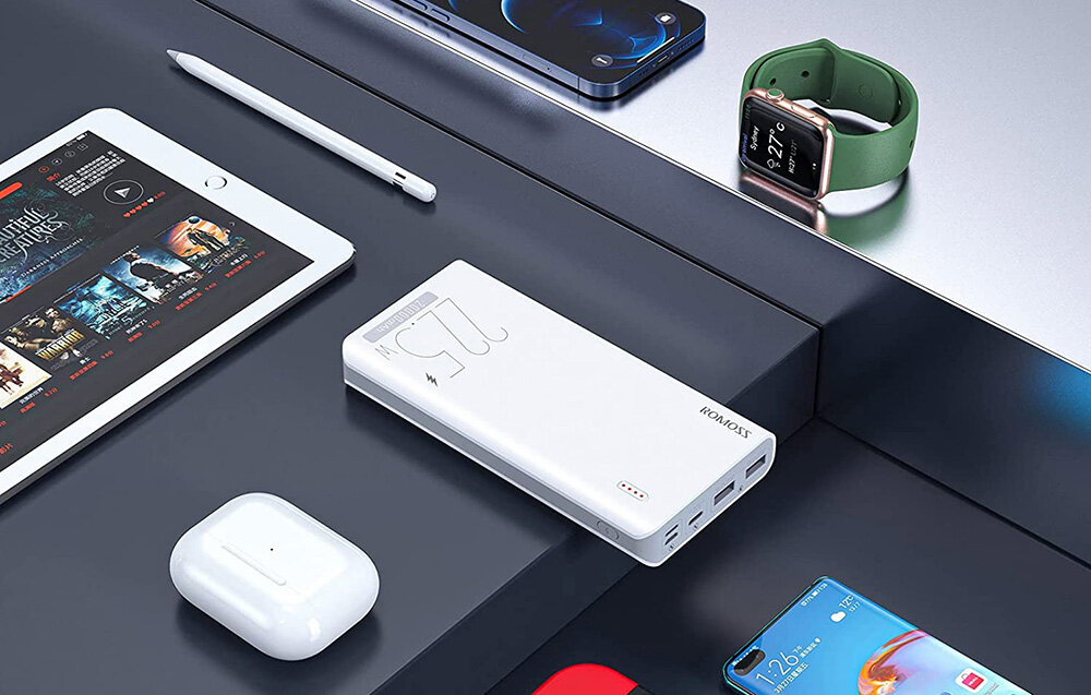 Powerbank ROMOSS SENSE8F pojemność moc porty wyjścia USB-A USB typ-C ładowanie szybkość ekran diody wymiary waga odporny bezpieczny