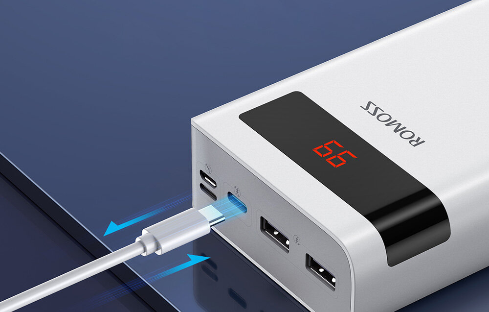 Powerbank ROMOSS Sense8PS Pro pojemność moc porty wyjścia USB-A USB typ-C ładowanie szybkość ekran diody wymiary waga odporny bezpieczny