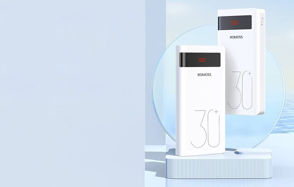 Powerbank ROMOSS Sense 8P+ pojemność moc porty wyjścia USB-A USB typ-C ładowanie szybkość ekran diody wymiary waga odporny bezpieczny