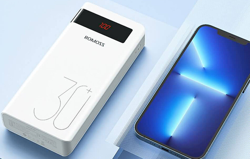 Powerbank ROMOSS Sense 8P+ pojemność moc porty wyjścia USB-A USB typ-C ładowanie szybkość ekran diody wymiary waga odporny bezpieczny