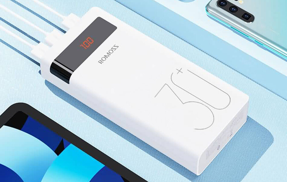 Powerbank ROMOSS Sense 8P+ pojemność moc porty wyjścia USB-A USB typ-C ładowanie szybkość ekran diody wymiary waga odporny bezpieczny