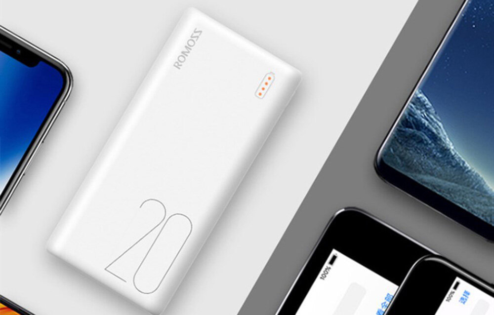 Powerbank ROMOSS Simple 20 pojemność moc porty wyjścia USB-A USB typ-C ładowanie szybkość ekran diody wymiary waga odporny bezpieczny