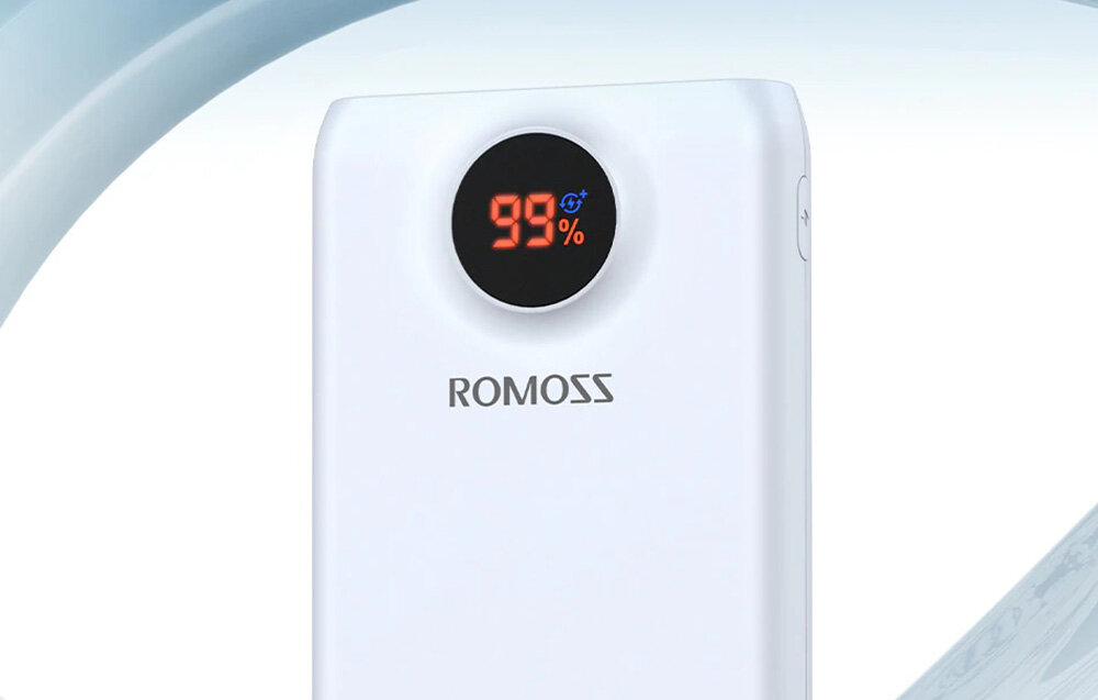 Powerbank ROMOSS SW20PF pojemność moc porty wyjścia USB-A USB typ-C ładowanie szybkość ekran diody wymiary waga odporny bezpieczny