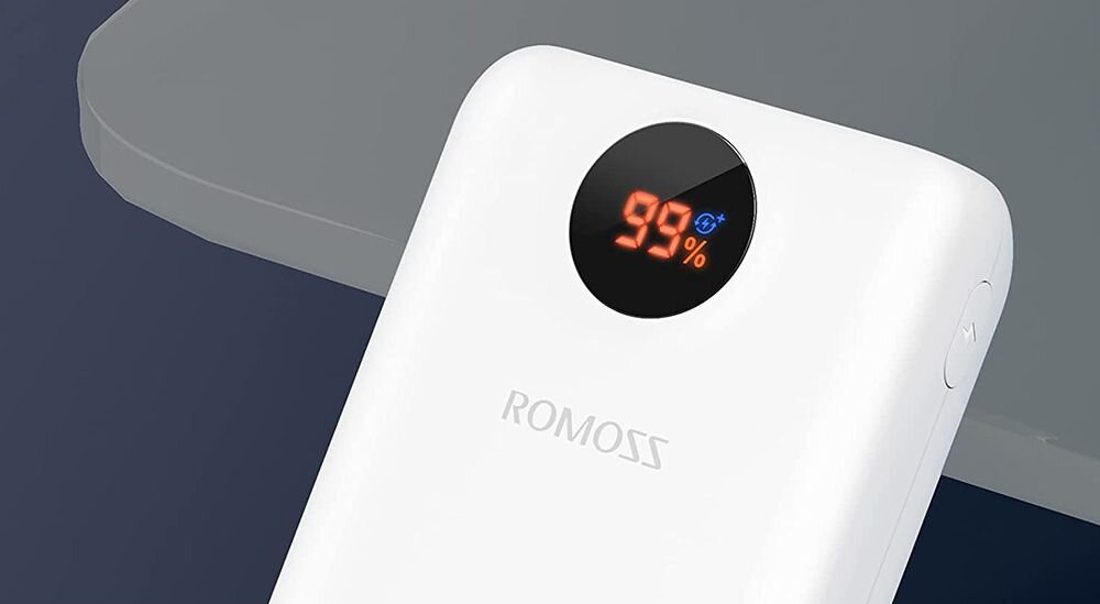 Powerbank ROMOSS PSW30PF pojemność moc porty wyjścia USB-A USB typ-C ładowanie szybkość ekran diody wymiary waga odporny bezpieczny