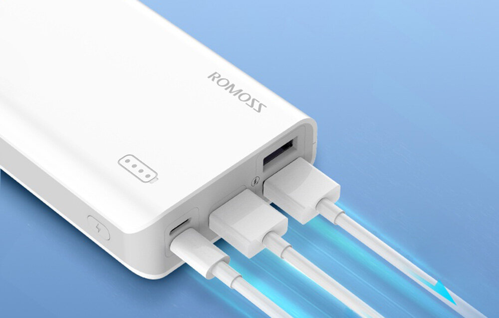 Powerbank ROMOSS Sense 4S Pro pojemność moc porty wyjścia USB-A USB typ-C ładowanie szybkość ekran diody wymiary waga odporny bezpieczny