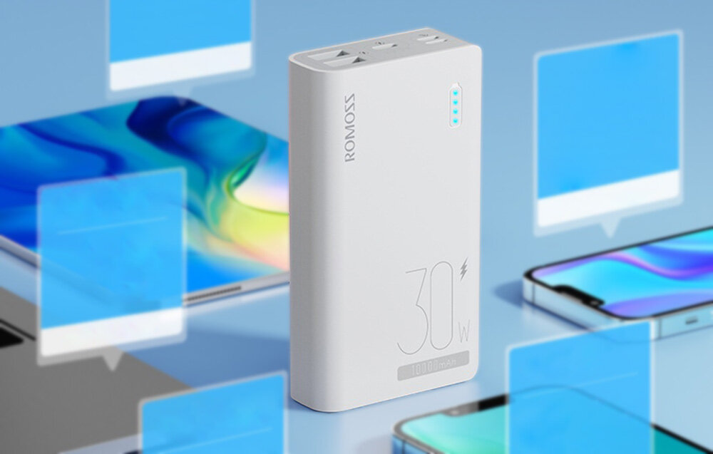 Powerbank ROMOSS Sense 4S Pro pojemność moc porty wyjścia USB-A USB typ-C ładowanie szybkość ekran diody wymiary waga odporny bezpieczny