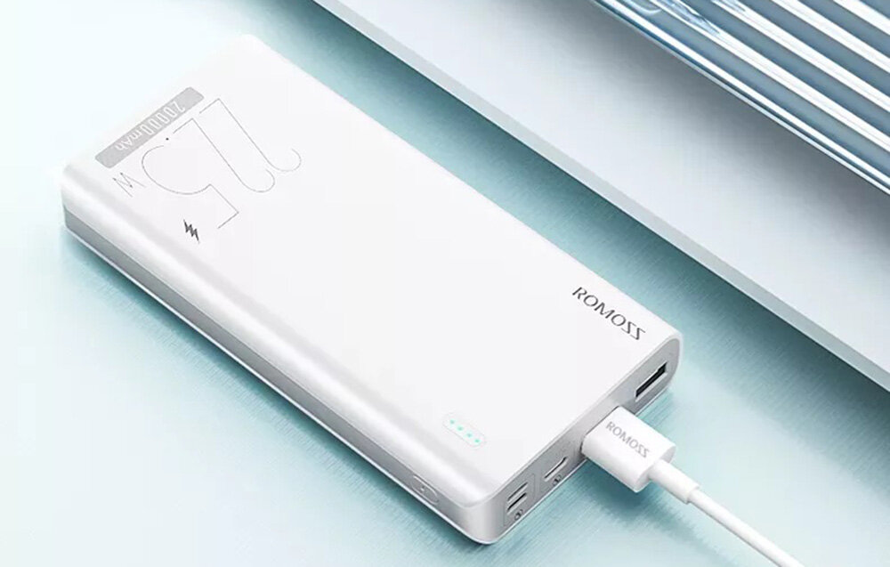 Powerbank ROMOSS Sense 6F pojemność moc porty wyjścia USB-A USB typ-C ładowanie szybkość ekran diody wymiary waga odporny bezpieczny