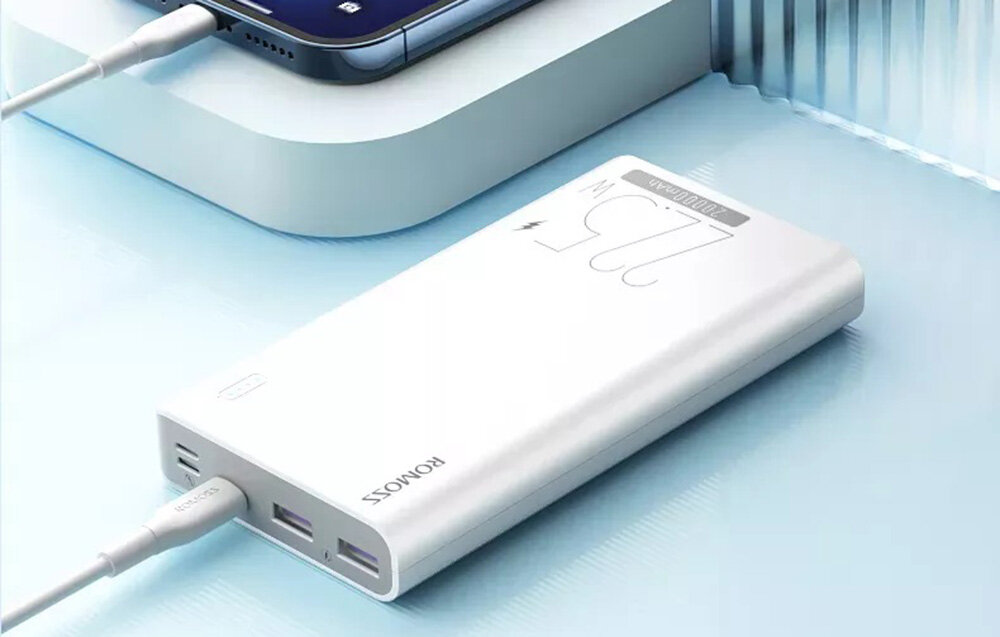 Powerbank ROMOSS Sense 6F pojemność moc porty wyjścia USB-A USB typ-C ładowanie szybkość ekran diody wymiary waga odporny bezpieczny