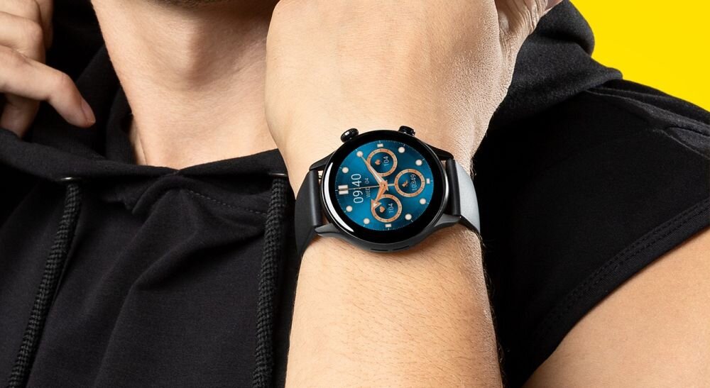 Smartwatch NICEBOY Watch GTR   ekran bateria czujniki zdrowie sport pasek ładowanie pojemność rozdzielczość łączność sterowanie krew puls rozmowy smartfon aplikacja 