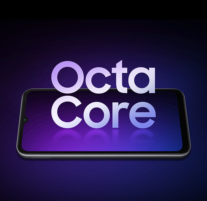 phpsy3a5z sm-a145-06-octa-core Gdy Galaxy A14 leży na plecach, na ekranie pojawia się duże słowo „Octa Core”.