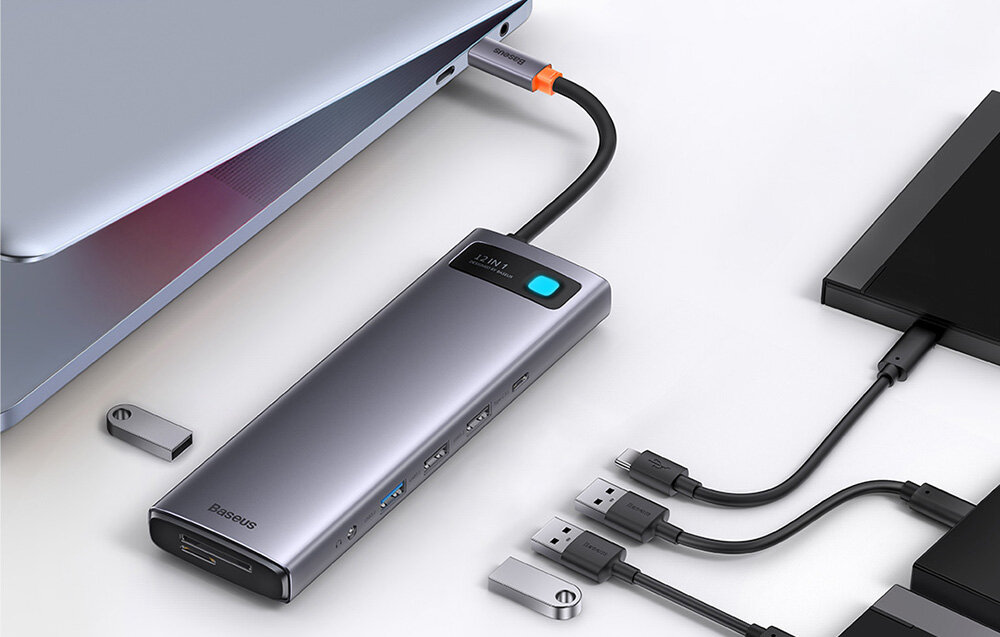Hub BASEUS Metal Gleam 12w1 urządzenia przesył plików konstrukcja wytrzymałość plug&play