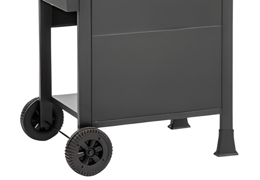 Grill gazowy MIRPOL Brenner G2 zamykana szafka na dole konstrukcji miejsce na butlę gazową w pełni komfortowe i praktyczne urządzenie dwa wytrzymałe koła ułatwiają przemieszczanie grilla po ogrodzie