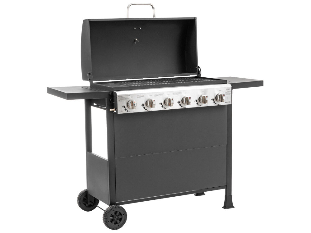 Grill gazowy MIRPOL Brenner G6 nowoczesny stylowy grill żeliwny ruszt utrzymuje odpowiednią temperaturę i natłuszczenie dań prosta bardzo solidna konstrukcja szereg przemyślanych rozwiązań