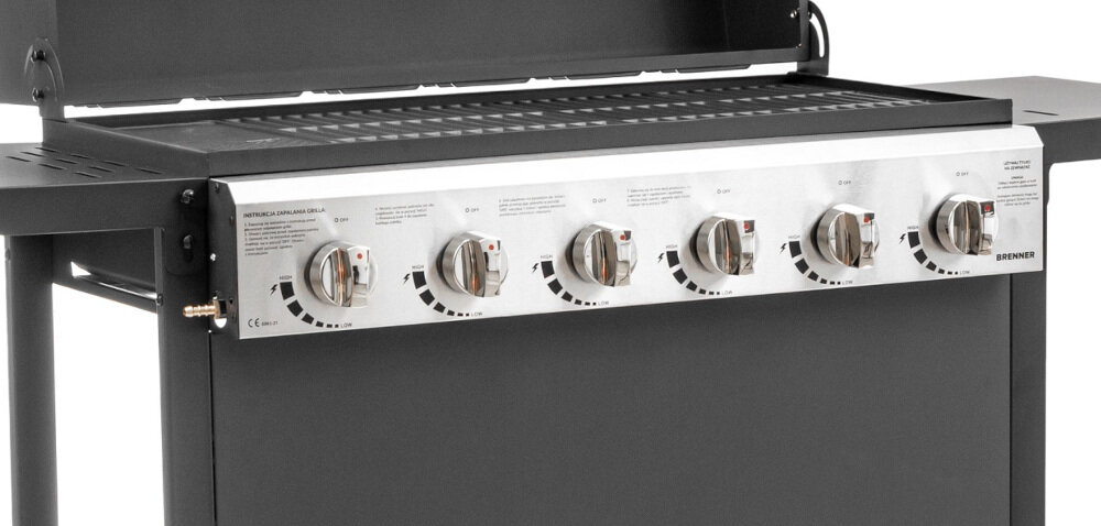 Grill gazowy MIRPOL Brenner G6 poręczne pokrętła moc do 15,8 kW
