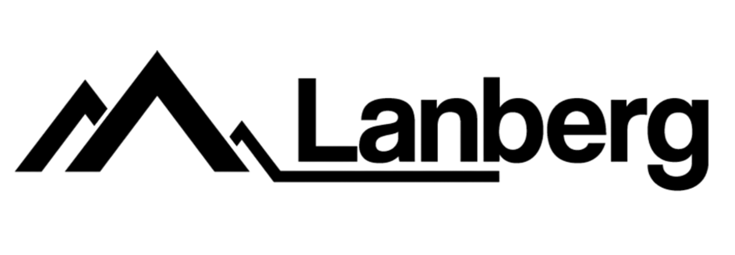 Logo z czarnym napisem \'Lanberg\' oraz graficznym symbolem przypominającym góry.