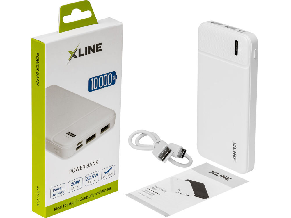 Powerbank XLINE XPB120W 10000 mAh Biały elementy zestaw