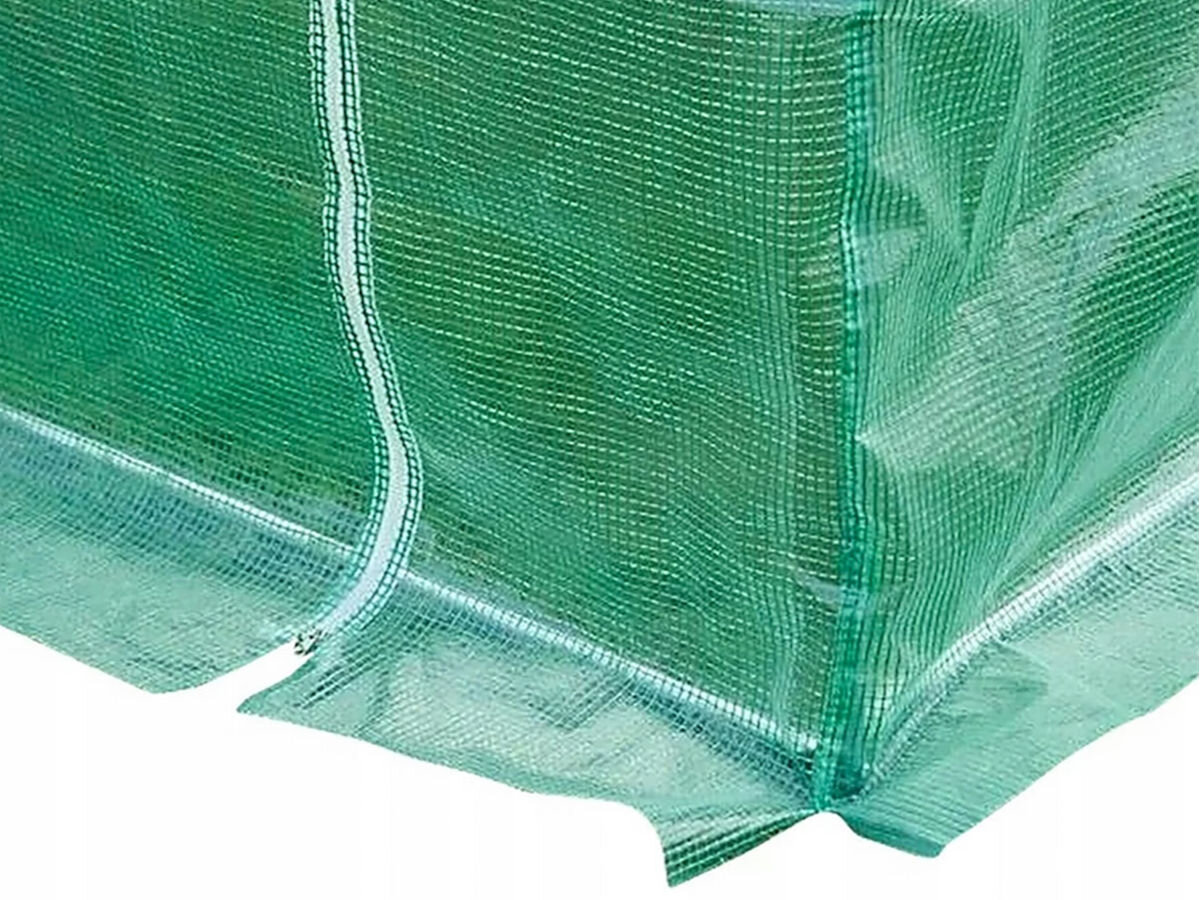 Szklarnia MIRPOL 250 x 200 x 400 cm, konstrukcja, fartuch, ziemia, stabilność, na białym tle fartuch szklarni