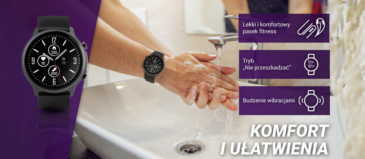 Smartwatch HAMA Fit Watch 6910 Komfort i ułatwienia lekki i komfortowy pasek fitness tryb nie przeszkadzać budzenie wibracjami