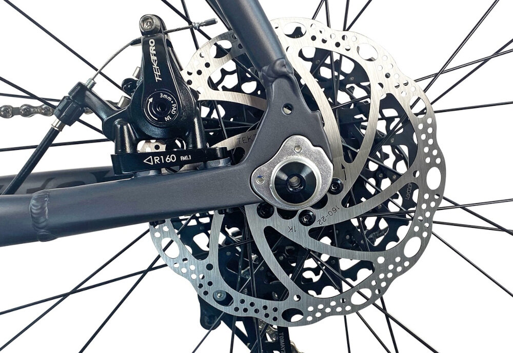 Rower przełajowy FONDRIEST Raptor 1.0 M22 28 cali męski Szaro-czarny hamulce tarczowe mechaniczne marki TEKTRO sprawdzają się w każdych warunkach pogodowych na każdej trasie bardzo duża siłą hamowania nie mają wpływu zabrudzenia ani deszcz
