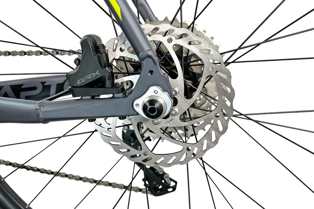 Rower przełajowy FONDRIEST Raptor 2.0 M24 28 cali męski Czarno-szary hamulce tarczowe hydrauliczne marki SHIMANO GRX sprawdzają się w każdych warunkach pogodowych na każdej trasie bardzo duża siłą hamowania nie mają wpływu zabrudzenia ani deszcz