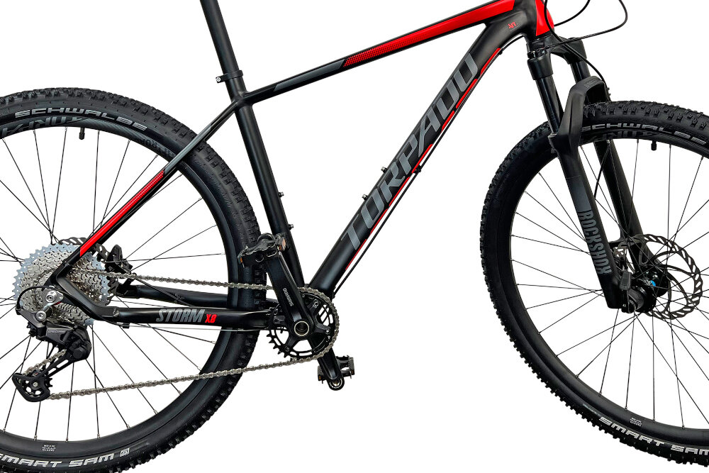 Rower górski MTB TORPADO Storm X8 M21 29 cali męski Czarno-czerwony rama aluminiowa 21-calowa bardzo zwinny lekki odporny na korozję wybór ramy wzrost mierzony w zrelaksowanej pozycji typ roweru kalkulator rozmiaru ramy dla osób o wzroście od 180 do 190 cm