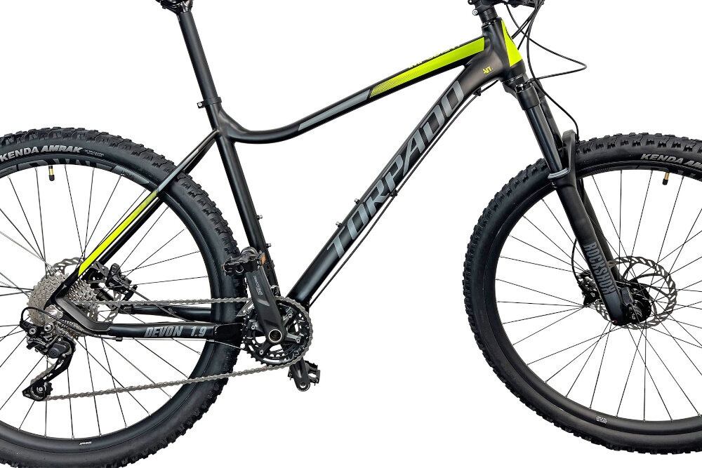 Rower górski MTB TORPADO Devon 1.9 M18 29 cali męski Czarno-żółty rama aluminiowa 18-calowa zwinny lekki łatwo podnieść odporne na korozję wybór ramy wzrost mierzony w zrelaksowanej pozycji kalkulator rozmiaru ramy dla osób o wzroście od 171 do 176 cm