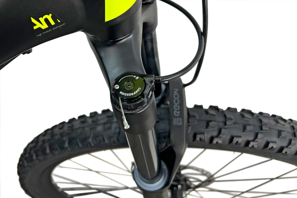 Rower górski MTB TORPADO Devon 1.9 M22 29 cali męski Czarno-żółty rower typu hardtail przedni amortyzator marki Rock Shox ułatwia najeżdżanie na przeszkody niweluje wstrząsy na kierownicy niska masa roweru duża sztywność