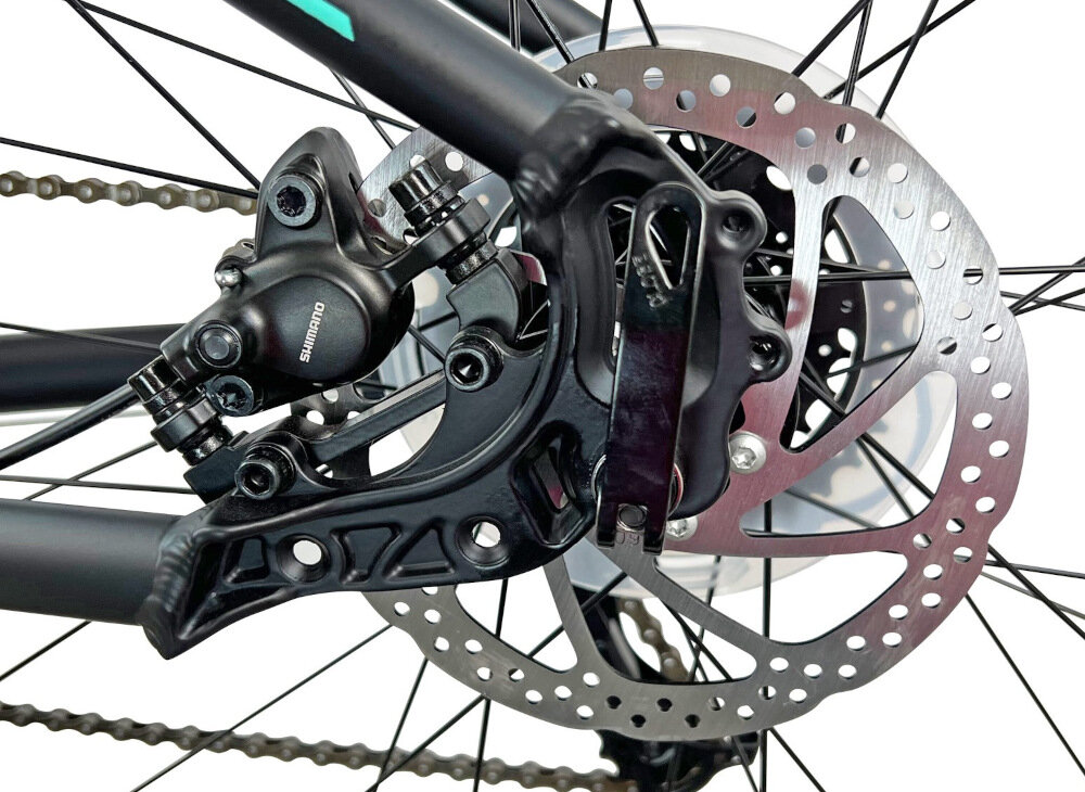 Rower crossowy INDIANA X-Cross 3.0 D21 damski Czarno-turkusowy hamulce tarczowe hydrauliczne duża siła hamowania w każdnych warunkach pogodowych na każdej trasie płyn hamulcowy