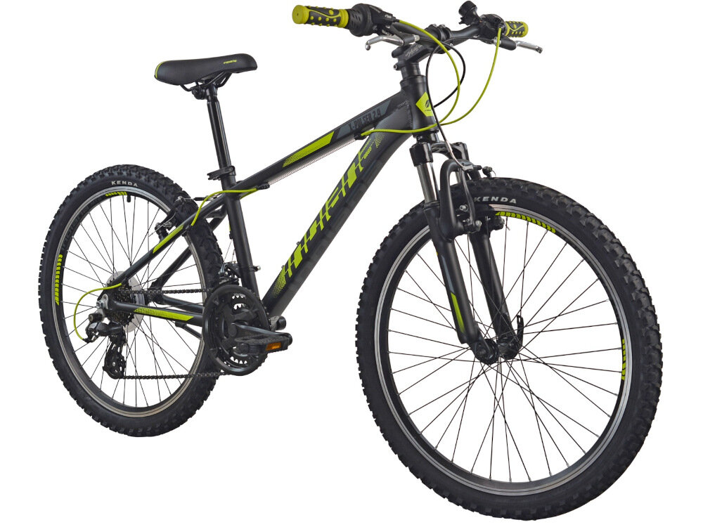 Rower młodzieżowy INDIANA X-Pulser 2.4 24 cale dla chłopca Czarno-żółty rower młodzieżowy typu górskiego MTB jazda po ścieżkach rowerowych poza miastem sprawdzone rozwiązania ułatwiające obsługę roweru zwiększające bezpieczeństwo dziecka dla chłopców w wieku od 7 do 12 lat