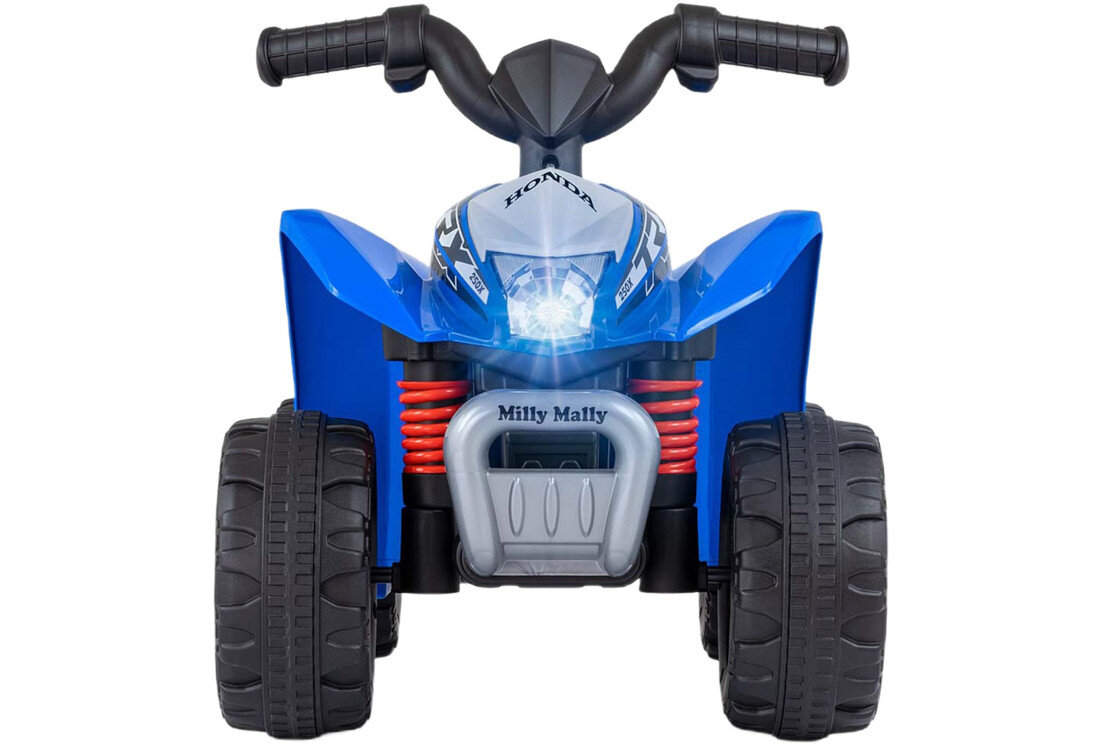 Quad elektryczny dla dziecka MILLY MALLY Honda ATV Niebieski Solidne wykonanie funkcjonalność szerokie koła z terenowym bieżnikiem Stalowe osie kół wyprofilowane siedzisko przedni reflektor