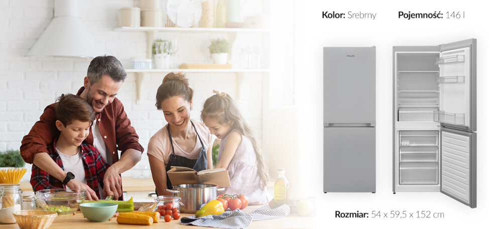 Lodowka FINLUX FR-FB252XFM0S 152cm Srebrna stylowa przestronna pojemnosc wymiary elegancki kolor srebrny