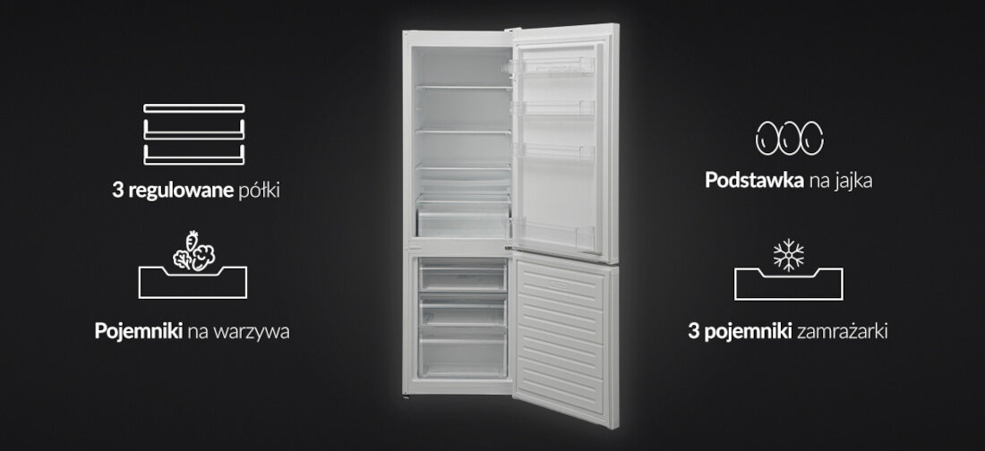 Lodowka FINLUX FR-FB278-1MI1W 170cm Biala  potrzeby Dwie regulowane polki i trzy praktyczne szuflady